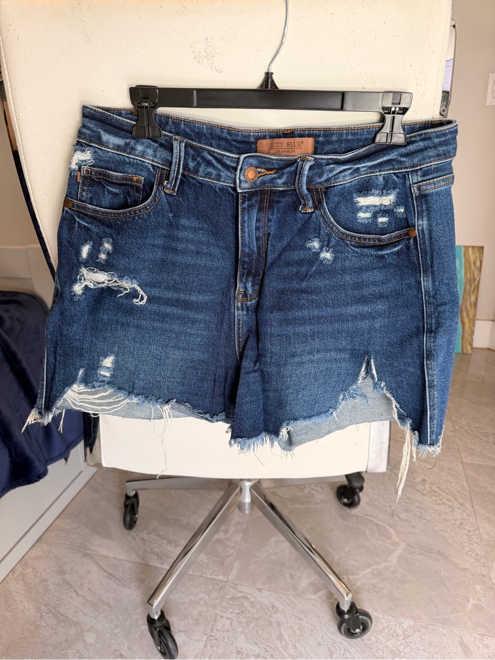 Judy Blue Distressed Dark Blue Denim Shorts - Women's
